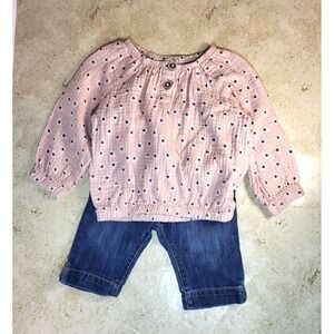 Jessica Simpson Pink Gauze Long Sleeve Top Old Navy Blue Jean Zipper Button 18M